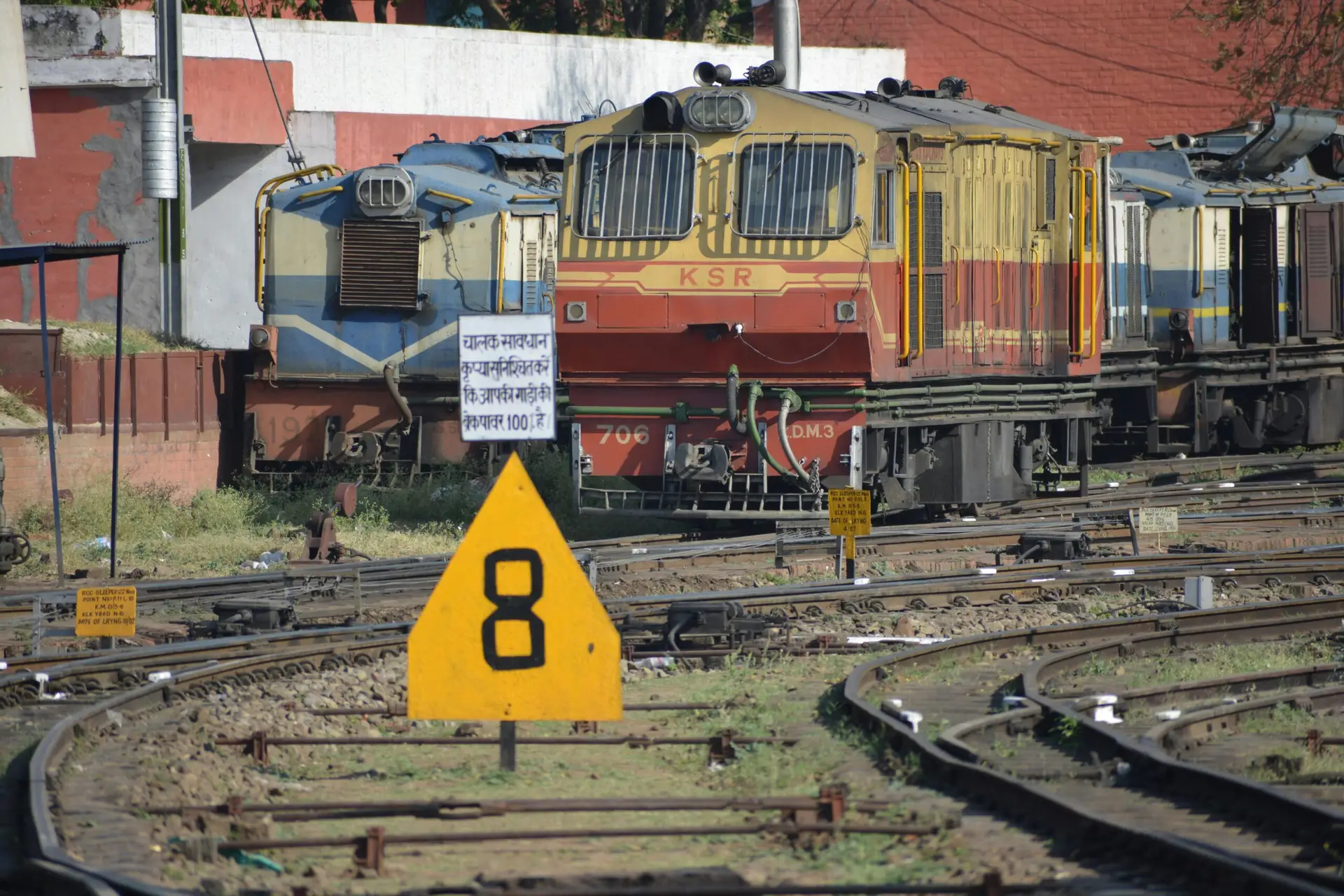 View of historic trains at Kalka Station, part of the UNESCO-listed Kalka Shimla Railway.
